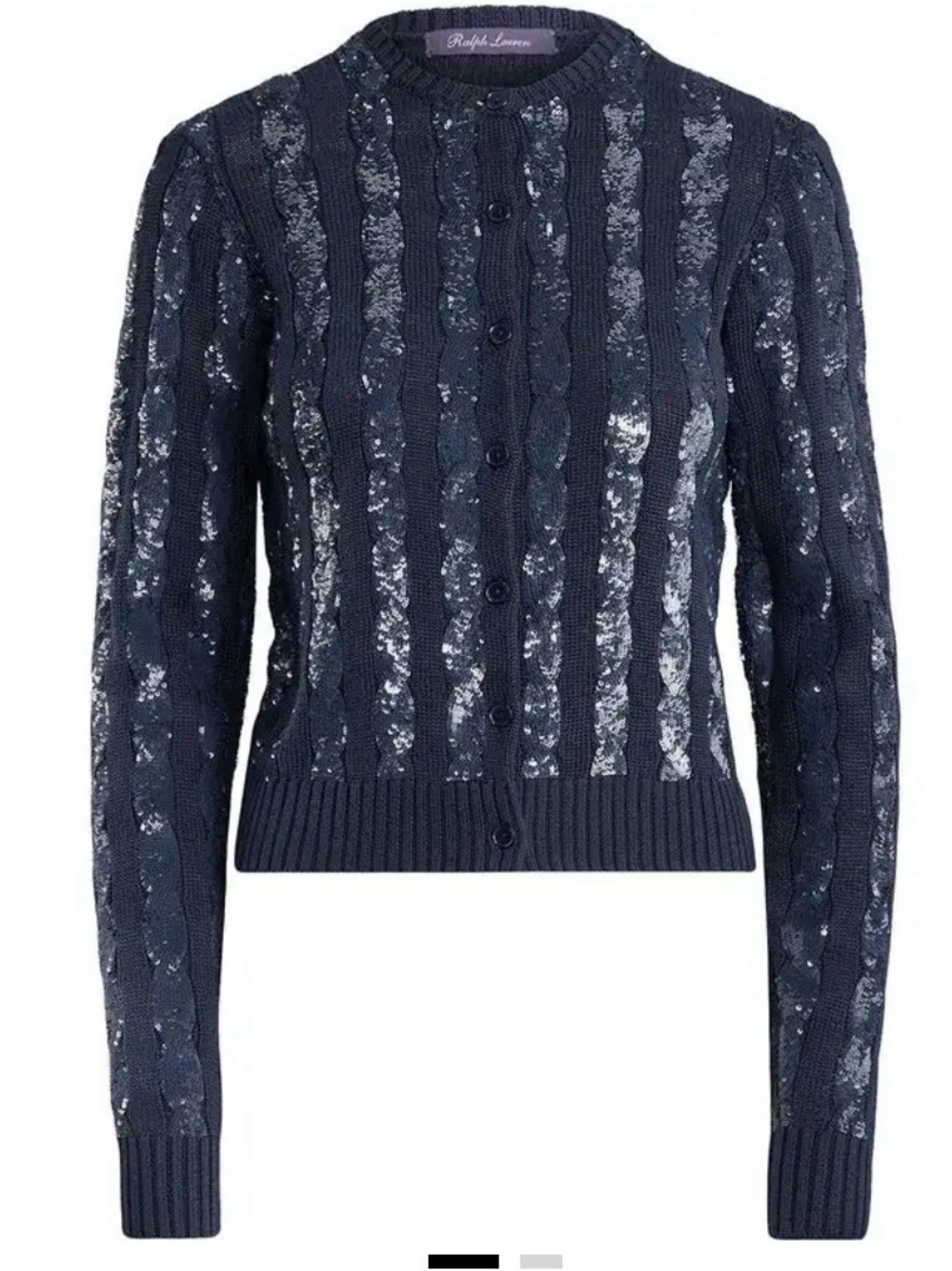 Ralph Lauren Purple Label Navy Sequin Cable-Knit Cardigan